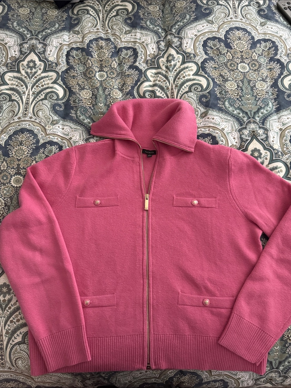 Talbots Pink Zip-Up Ribbed Knit